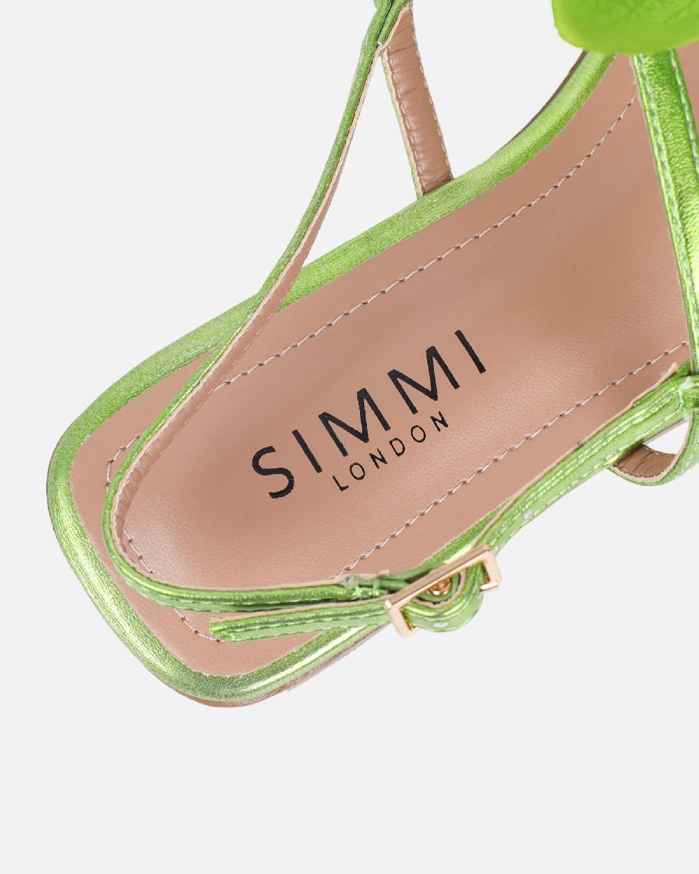 Simmi Green Metallic Flower Detail Sandals