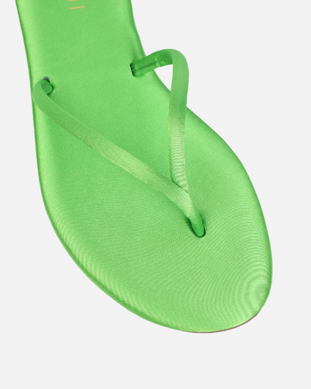 Simmi Green Satin Toe Thong Sandals