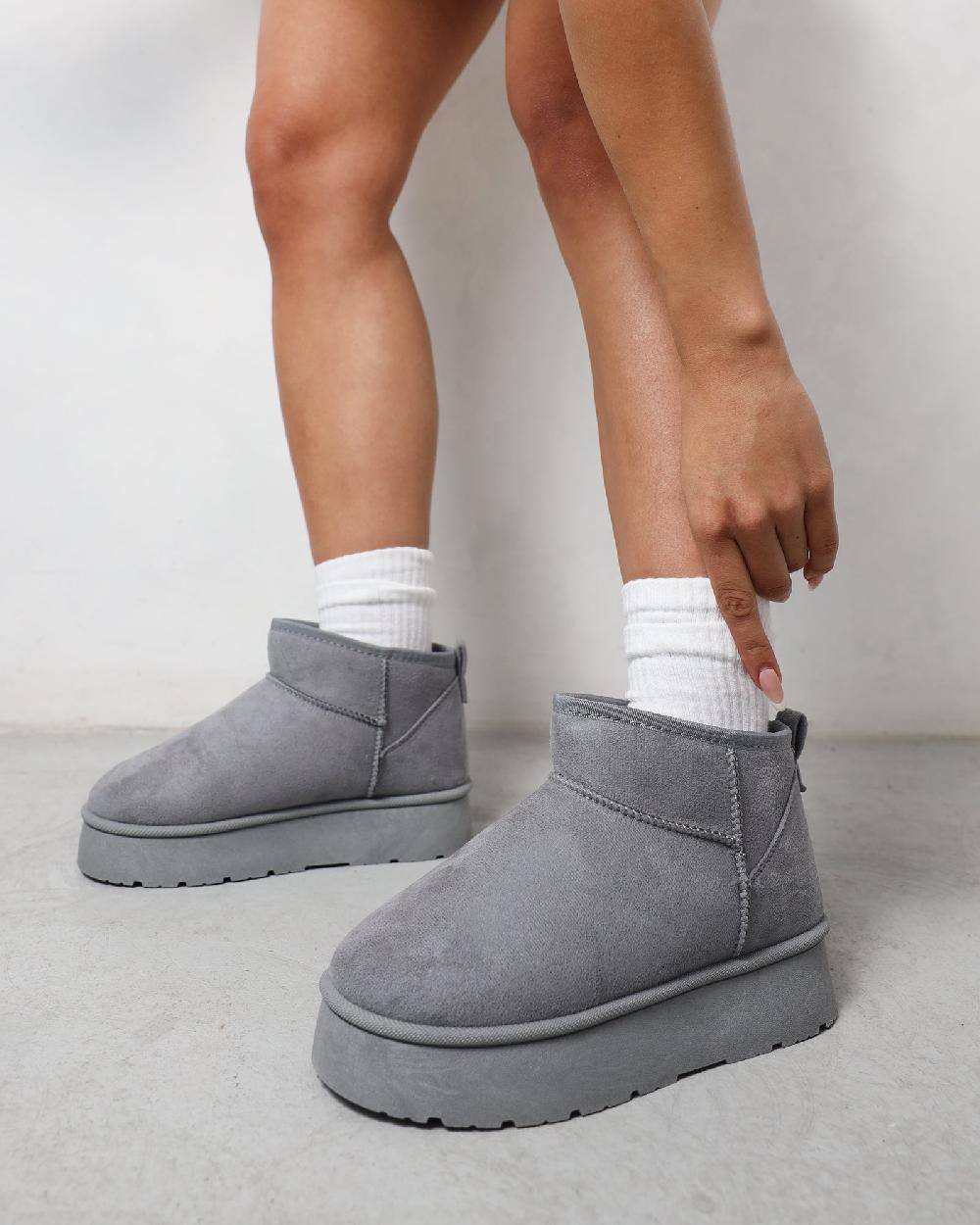simmi Grey Faux Suede Flatform Boots