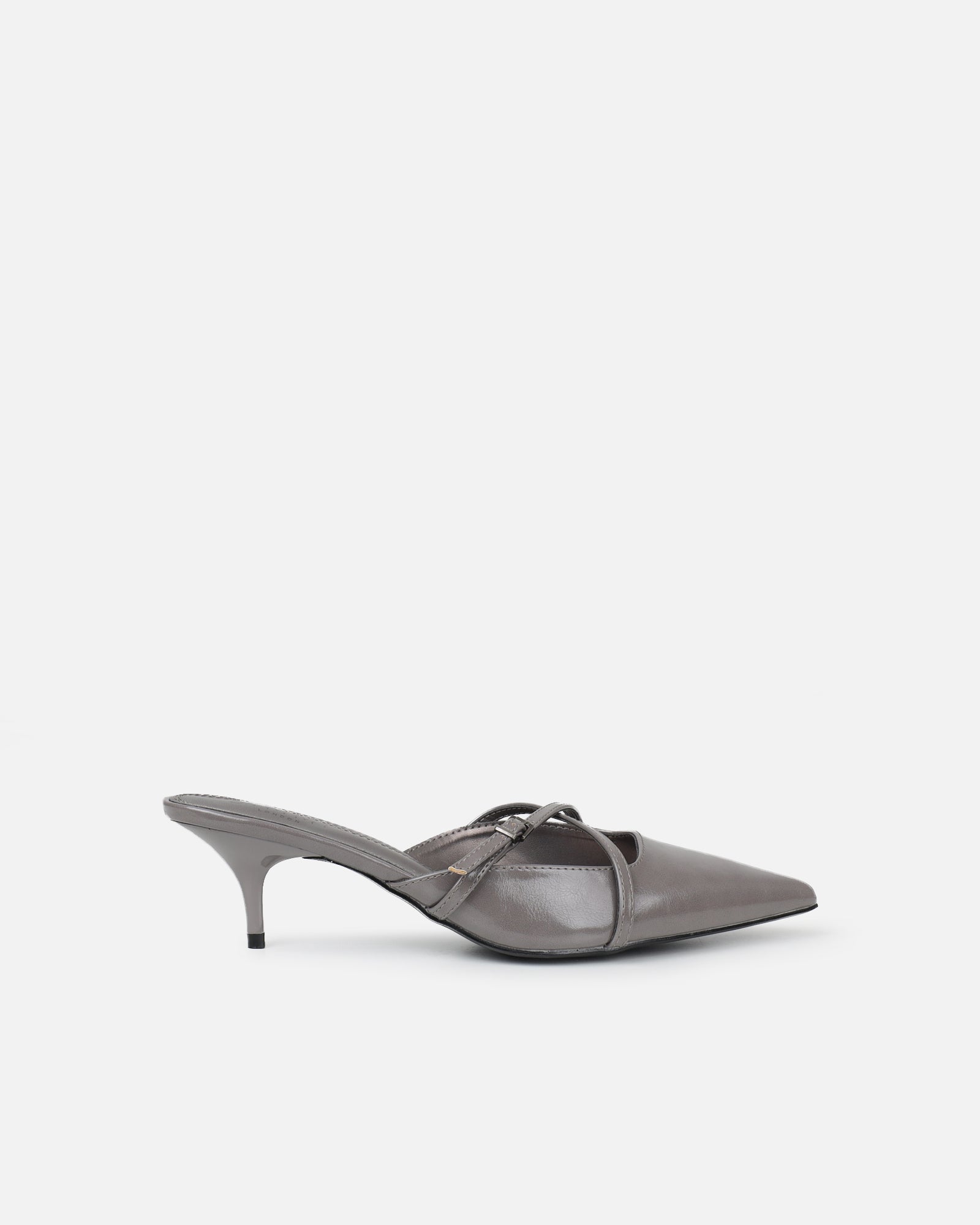 Simmi Grey Low Heel Buckle Mules