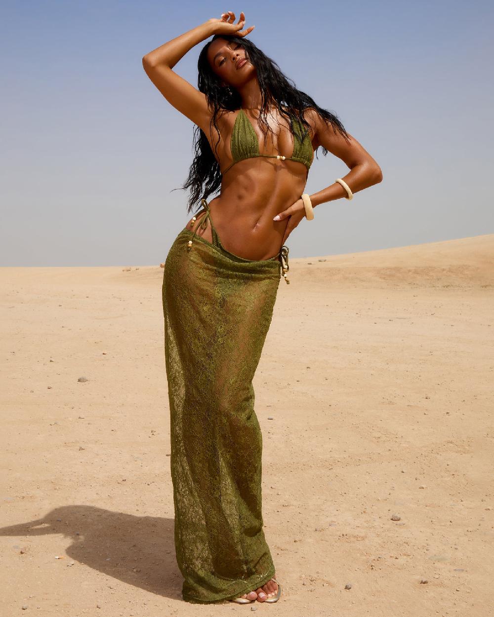 Simmi KHAKI LACE MAXI SKIRT