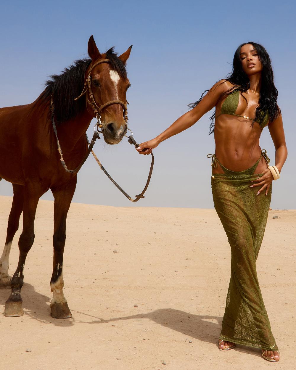 Simmi KHAKI LACE MAXI SKIRT