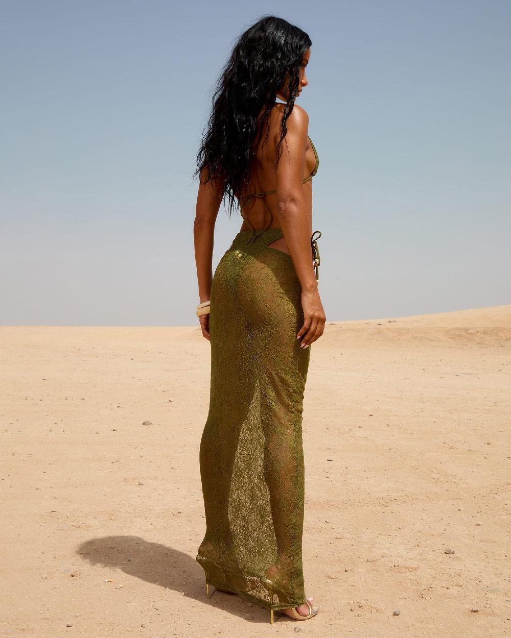 Simmi KHAKI LACE MAXI SKIRT