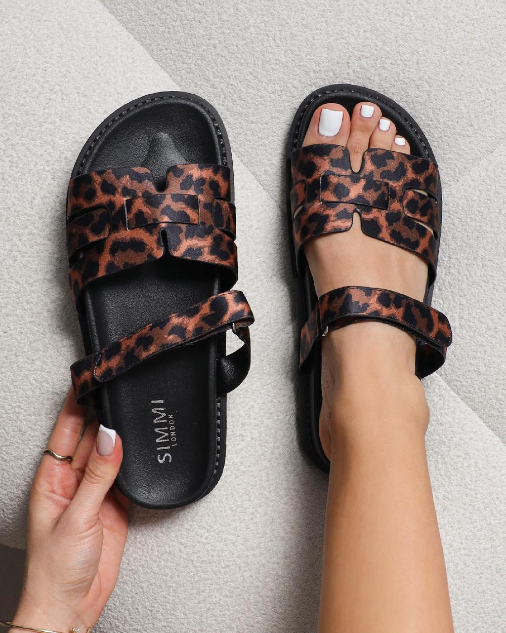 simmi Leopard Satin Chunky Footbed Slides