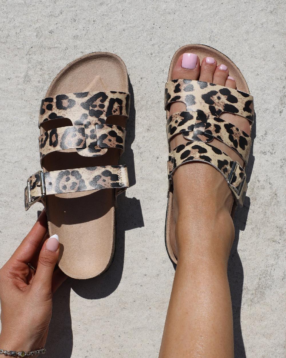 simmi Leopard Slip on Footbed Slides