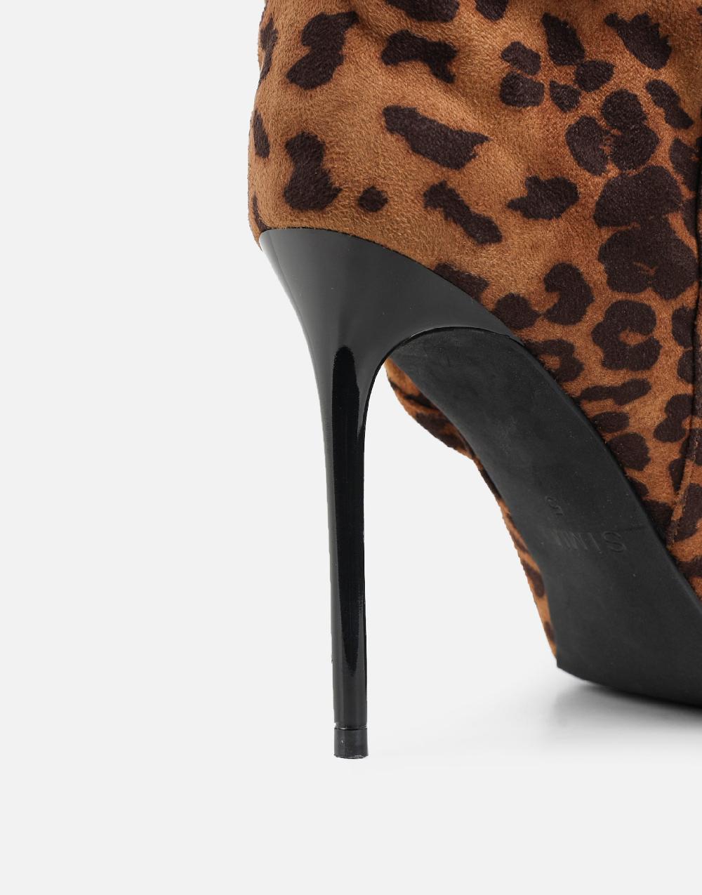 Simmi Leopard Suede Ruched Heeled Boots