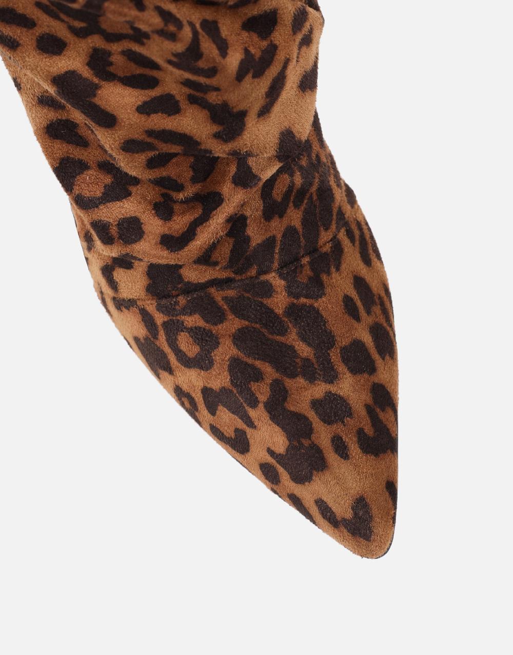 Simmi Leopard Suede Ruched Heeled Boots