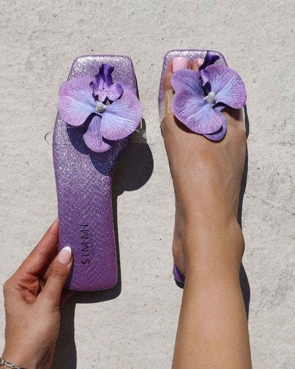 simmi Lilac Snake Flower Slip on Flats