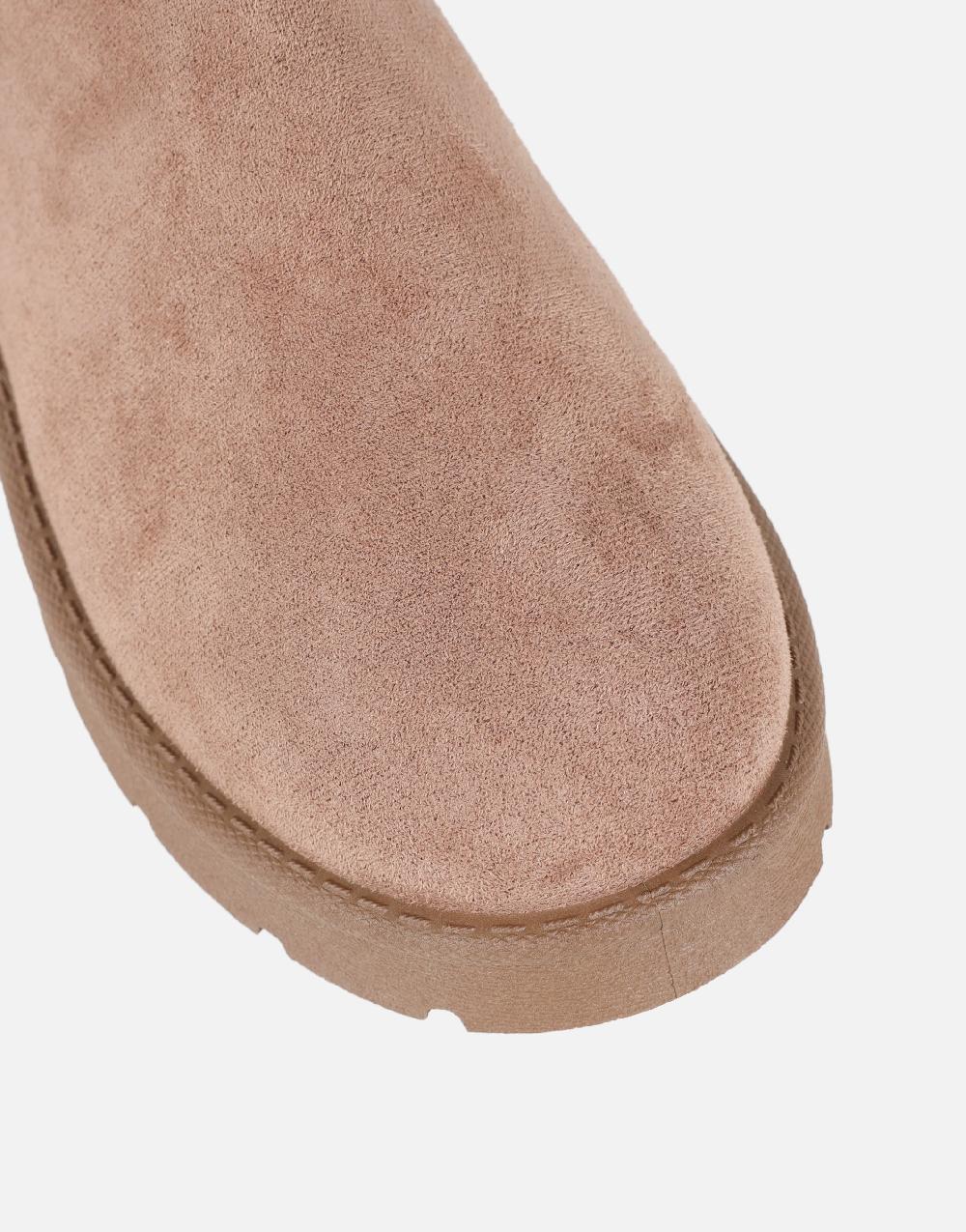 Simmi Mocha Faux Suede Micro Flatform Boots