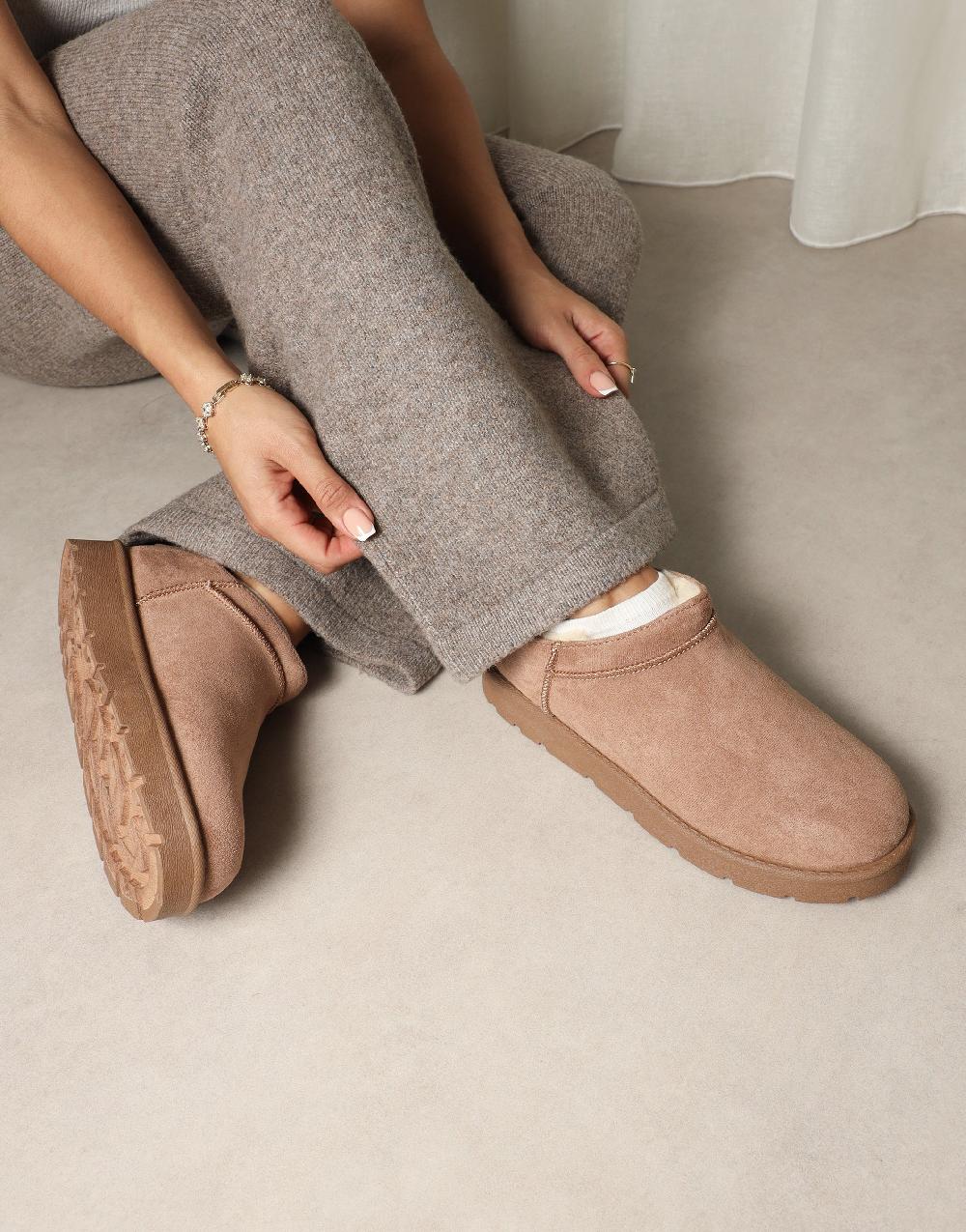 simmi Mocha Faux Suede Micro Flatform Boots