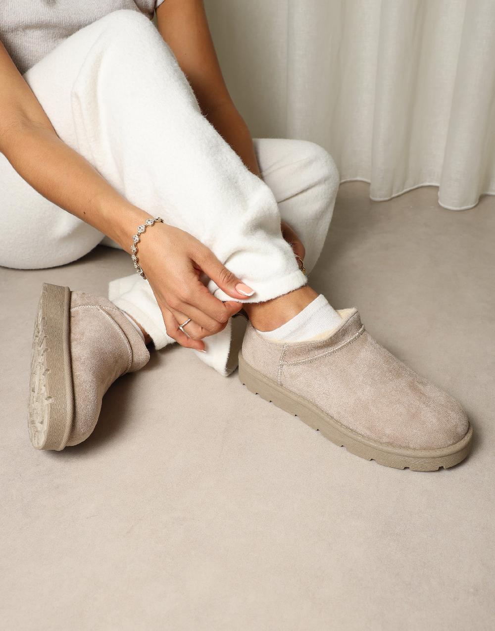 simmi Mushroom Faux Suede Micro Flatform Boots