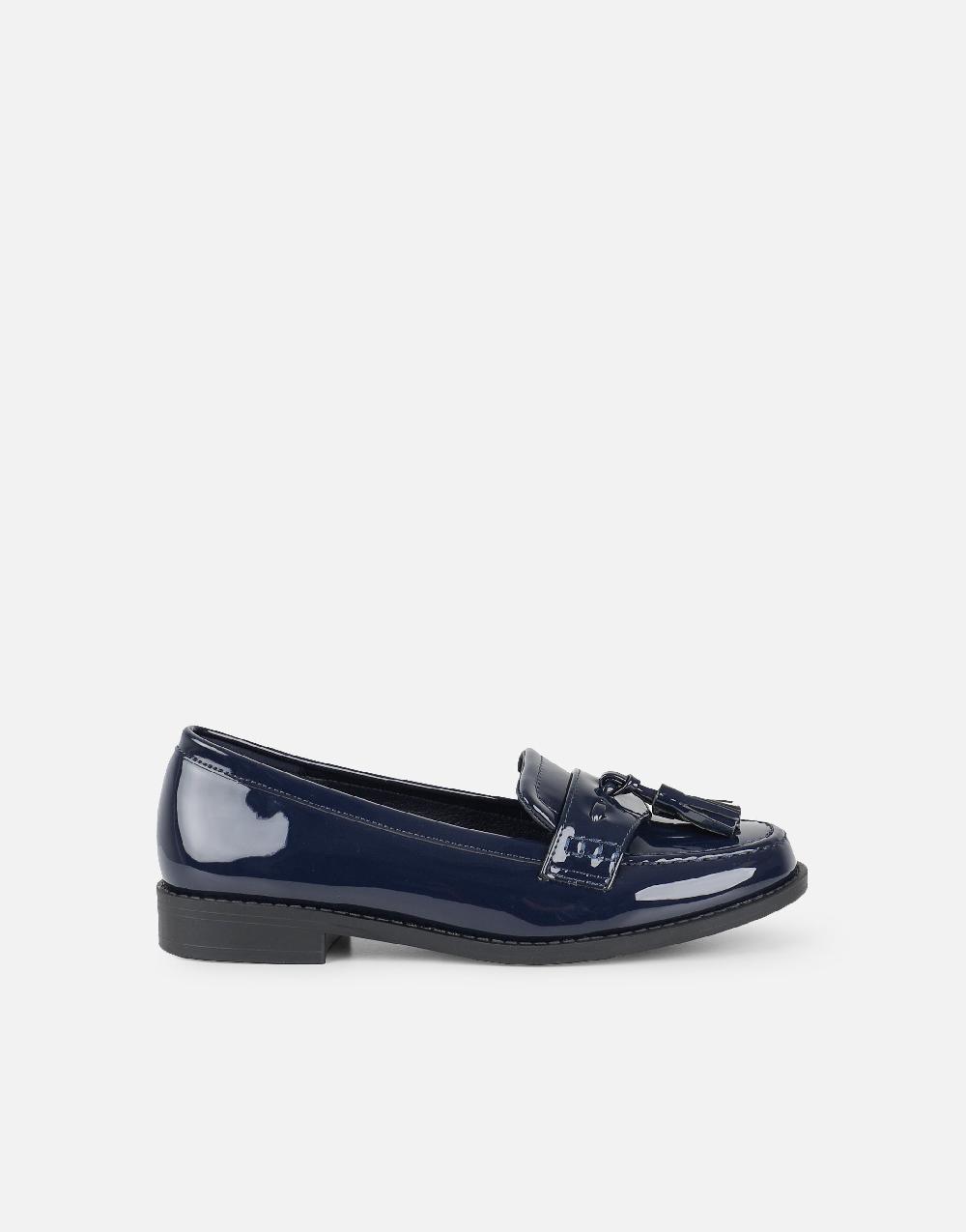 Simmi Navy Patent Tassel Loafers