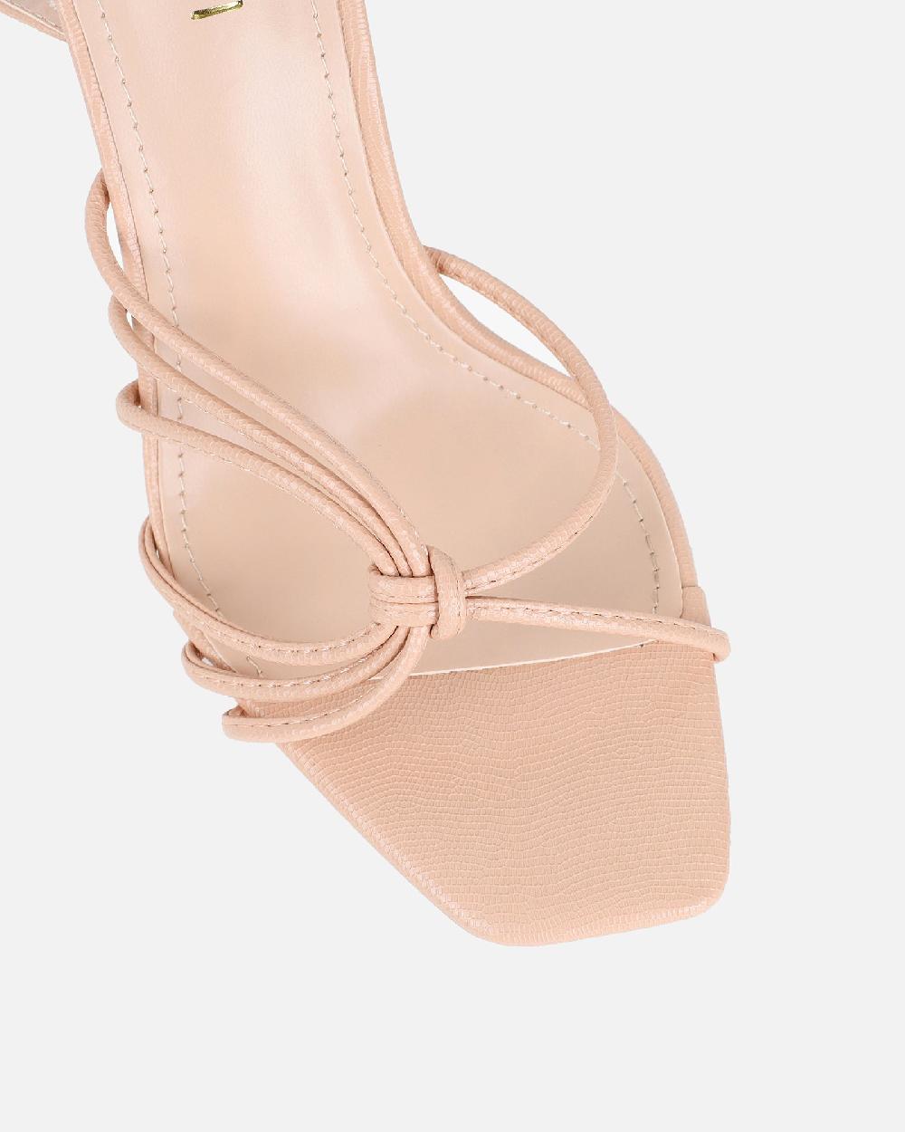 Simmi Nude Lizard Strappy Heeled Sandals