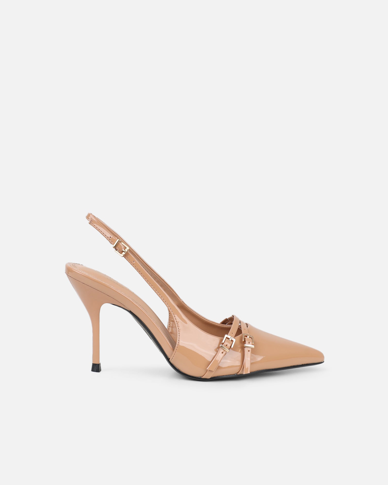 Simmi Nude Patent Buckle Detail Slingback Courts