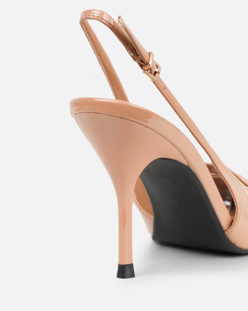 Simmi Nude Patent Buckle Detail Slingback Courts