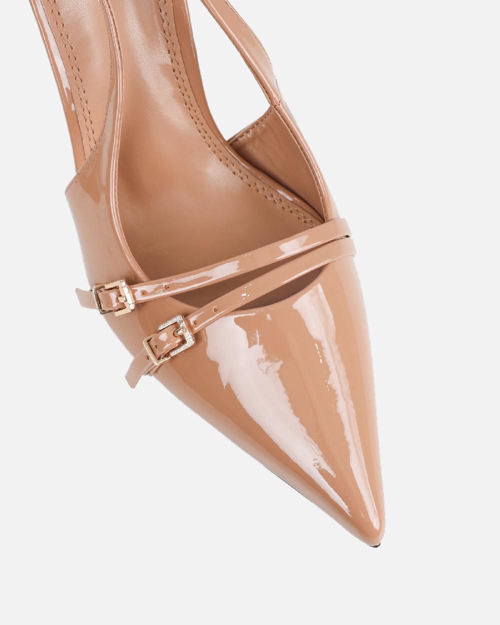 Simmi Nude Patent Buckle Detail Slingback Courts