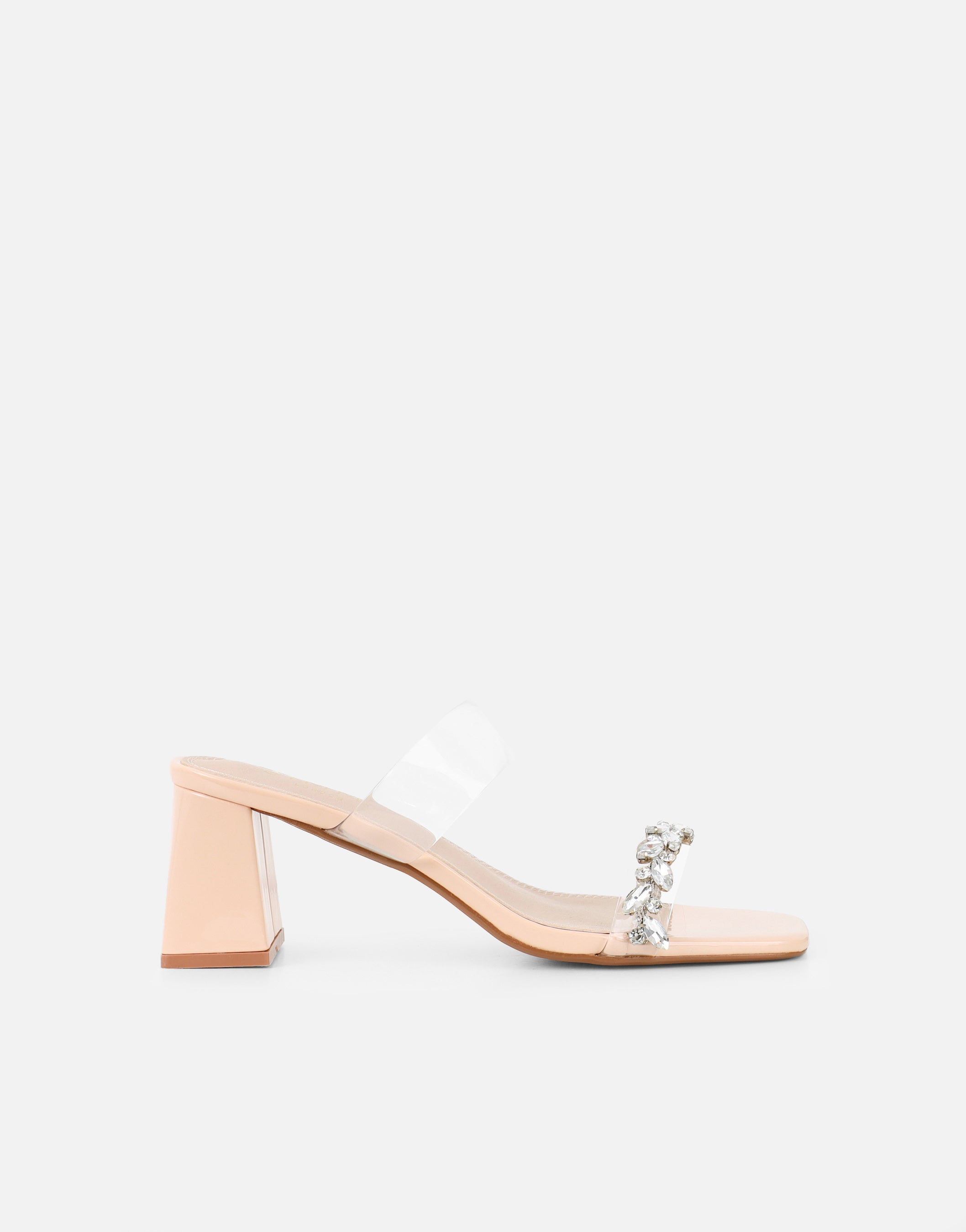 Simmi Nude Patent Clear Diamante Heeled Sandals