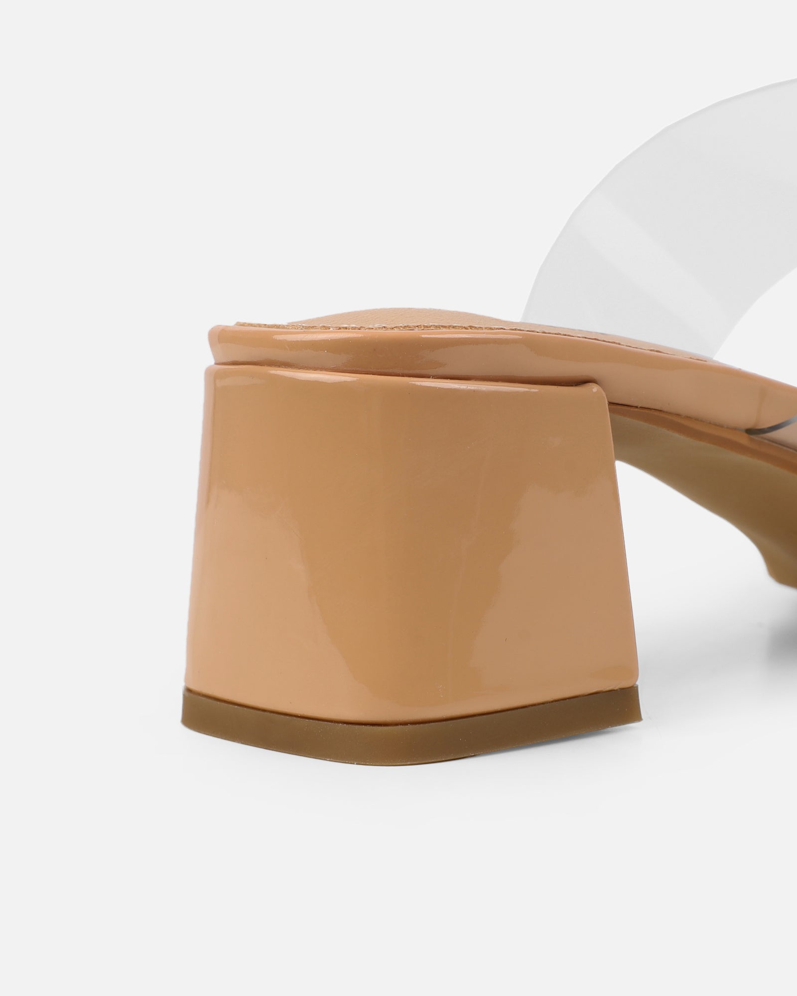 Simmi Nude Patent Clear Low Block Heeled Sandals