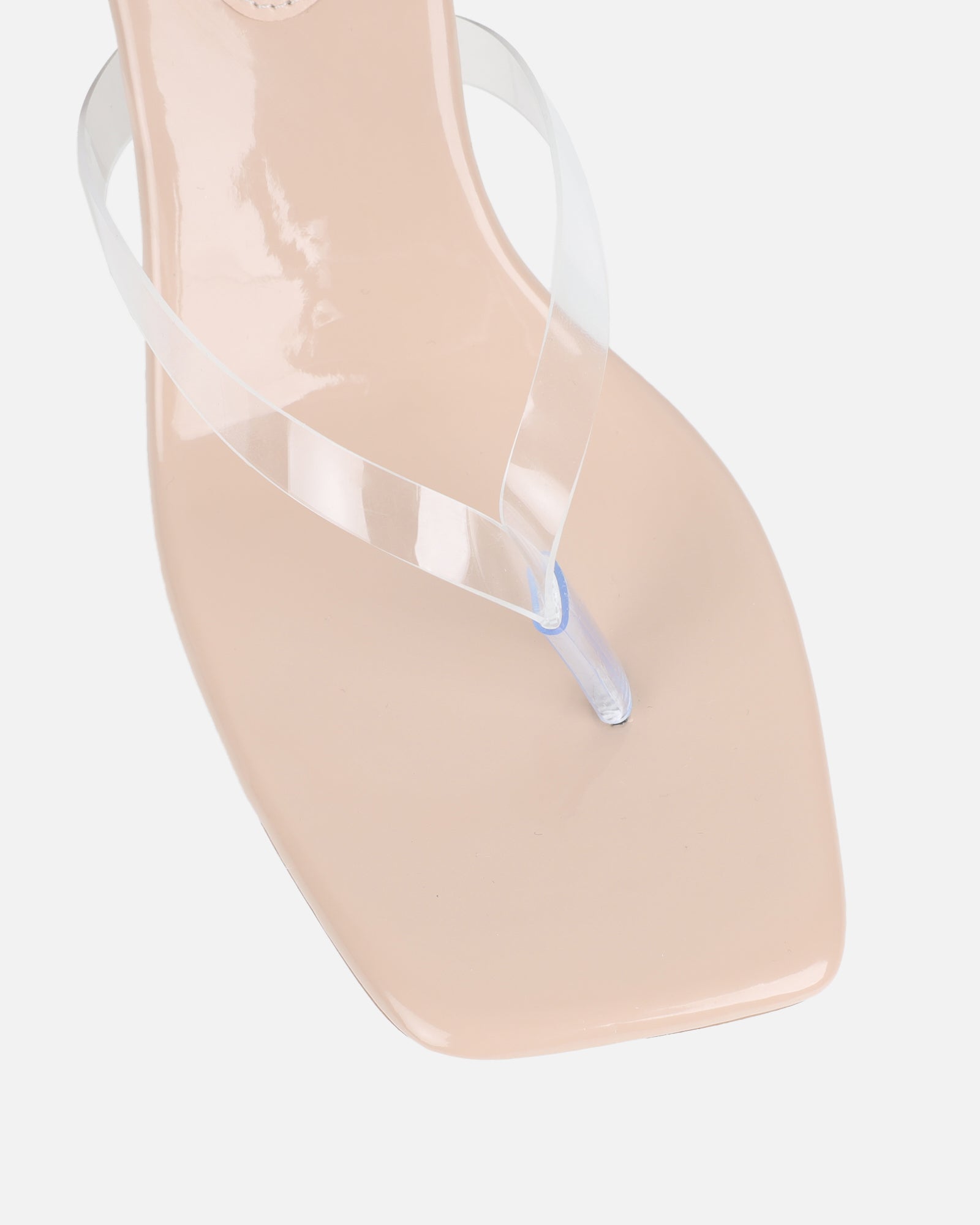 Simmi Nude Patent Clear Toe Thong Sandals