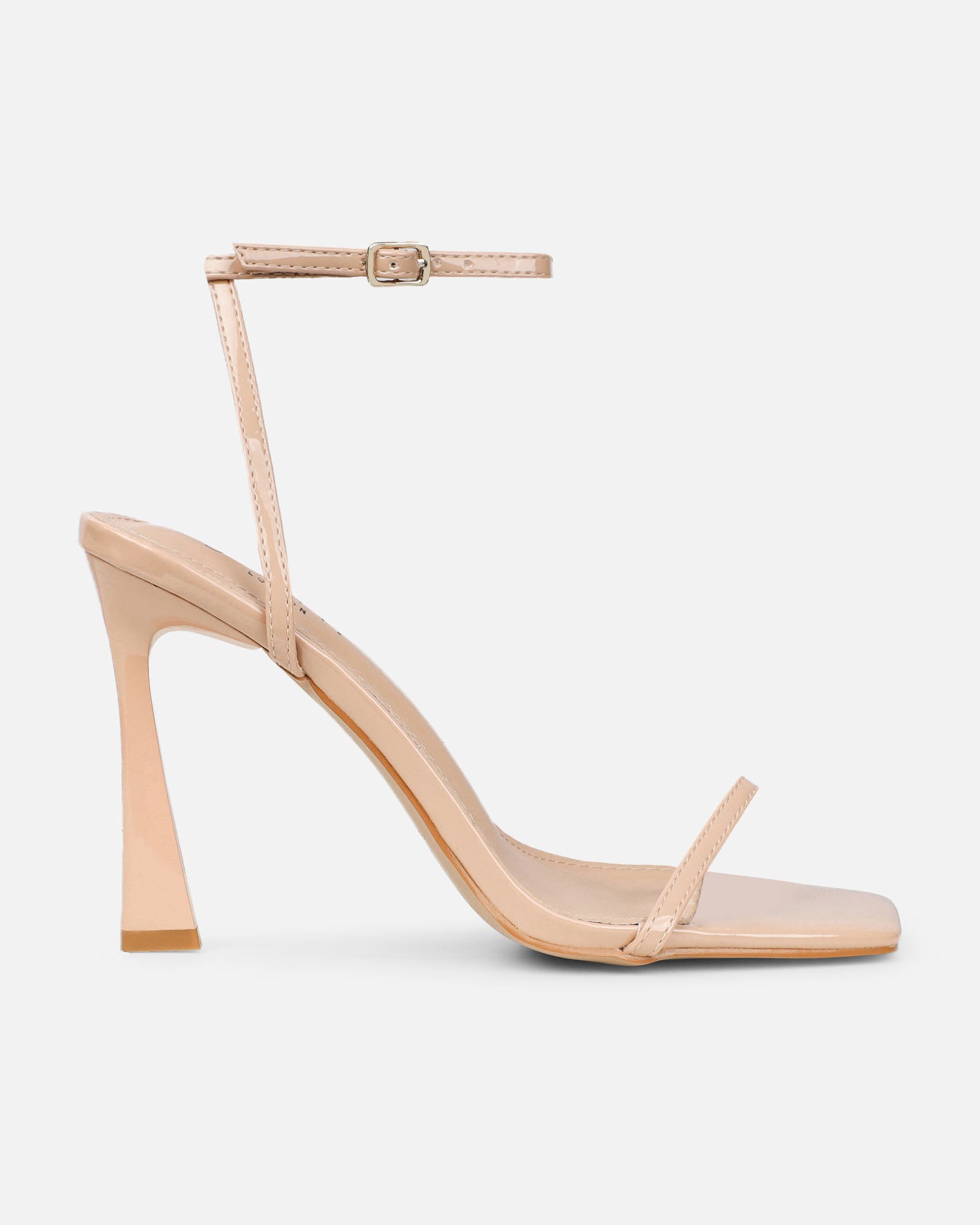Simmi Nude Patent Flared Heeled Sandals