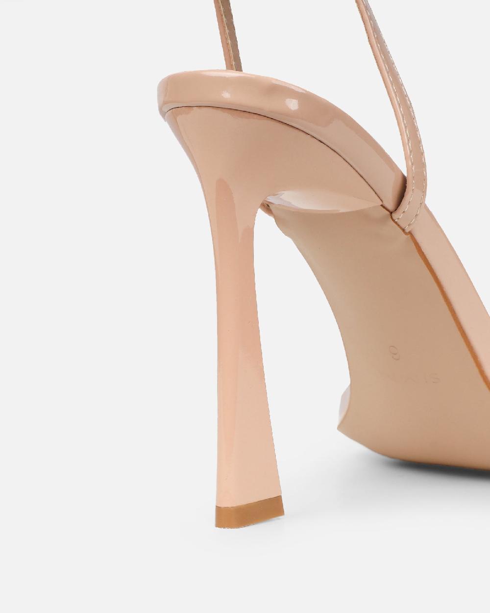 Simmi Nude Patent Flared Heeled Sandals