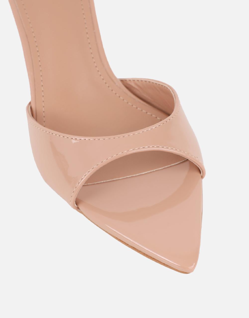 Simmi Nude Patent Peep Toe Heeled Sandals