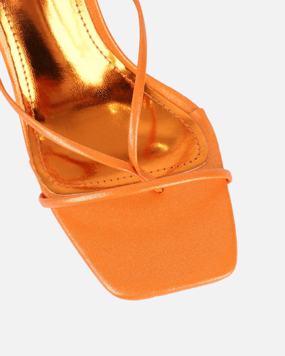Simmi Orange Metallic Tie Up Heeled Sandals