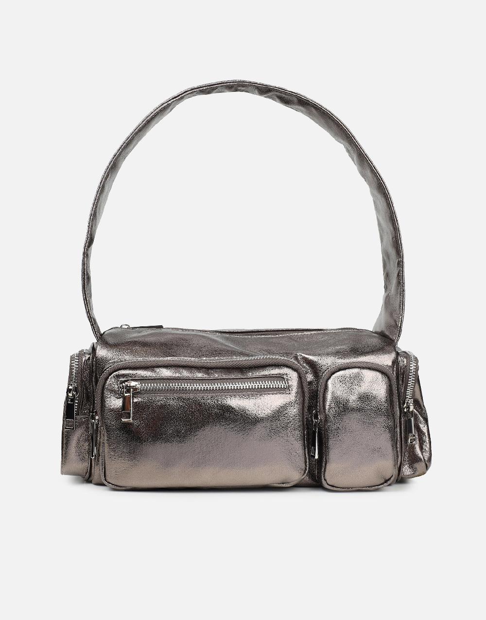 Simmi Pewter Metallic Barrel Utility Shoulder Bag