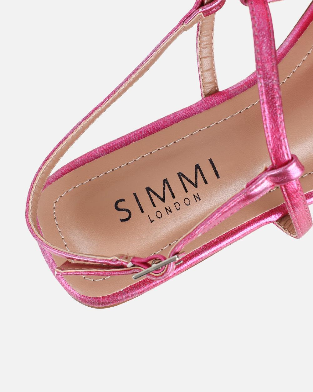 Simmi Pink Metallic Flower Detail Flat Sandals