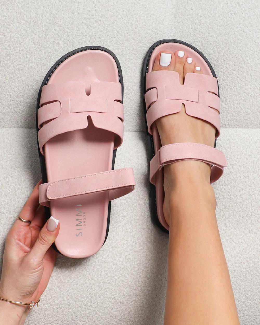 simmi Pink Nubuck Chunky Footbed Slides