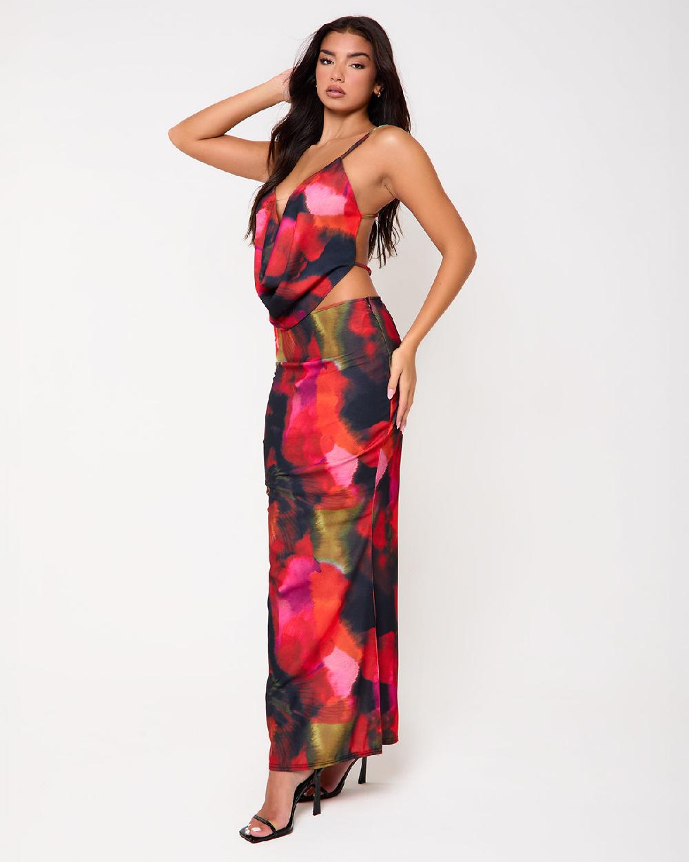 Simmi Print Cowl Neck Maxi Set