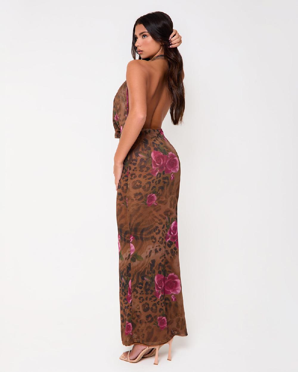 Simmi Print Extreme Cowl Neck Maxi Dress