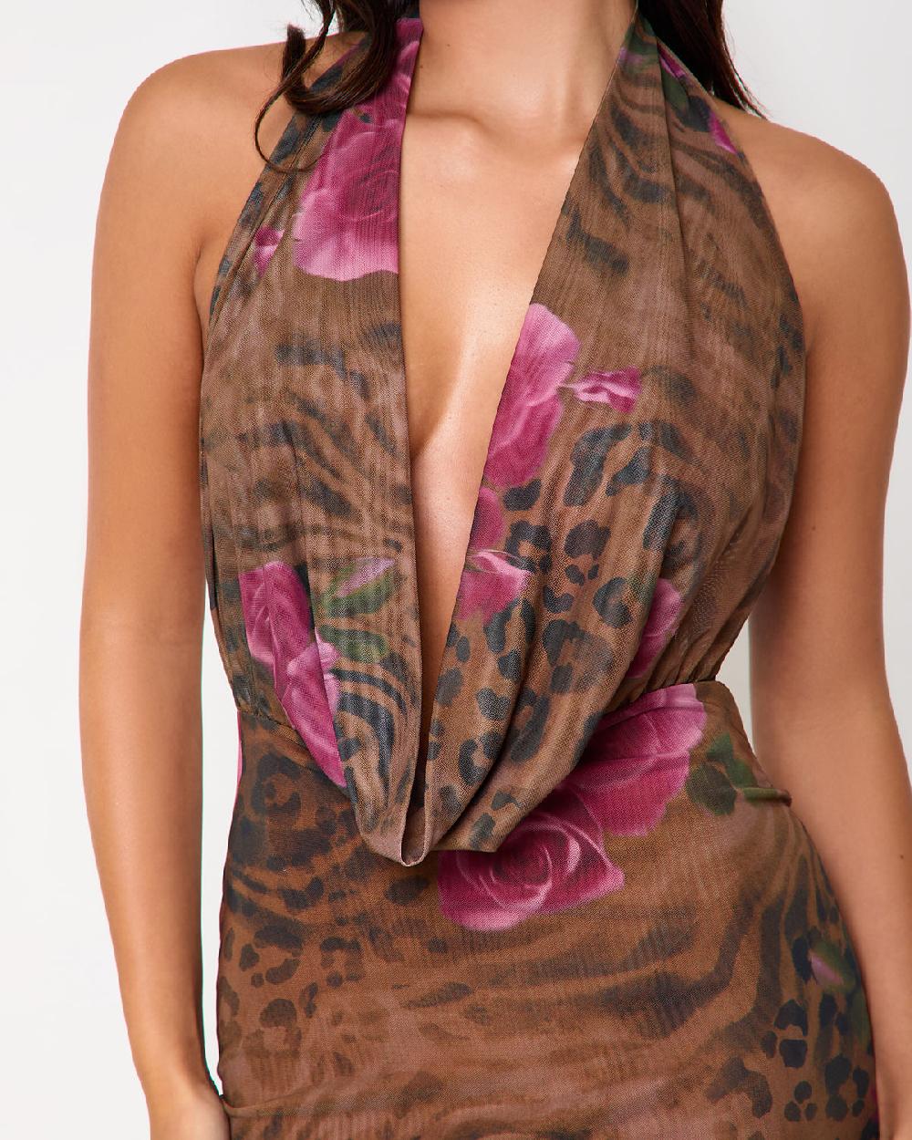 Simmi Print Extreme Cowl Neck Maxi Dress