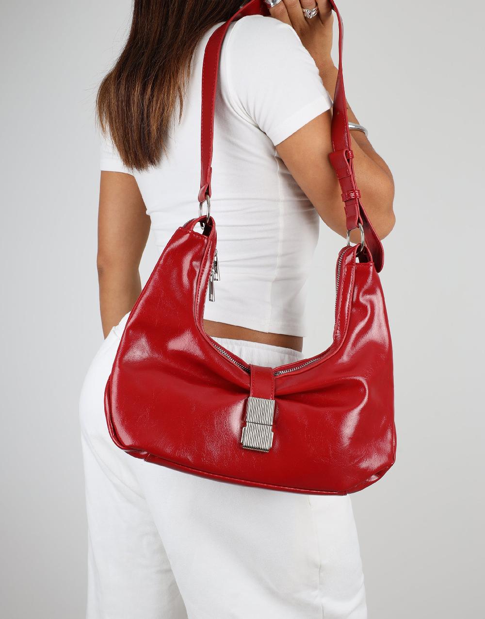 Simmi Red Buckle Detail Shoulder Bag