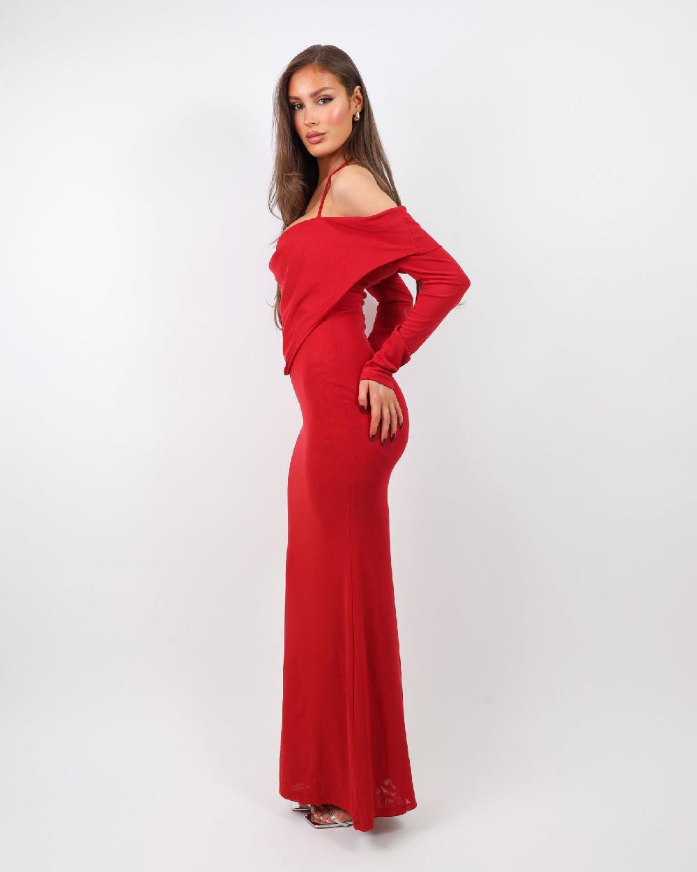Simmi Red Extreme Cowl Maxi Dress