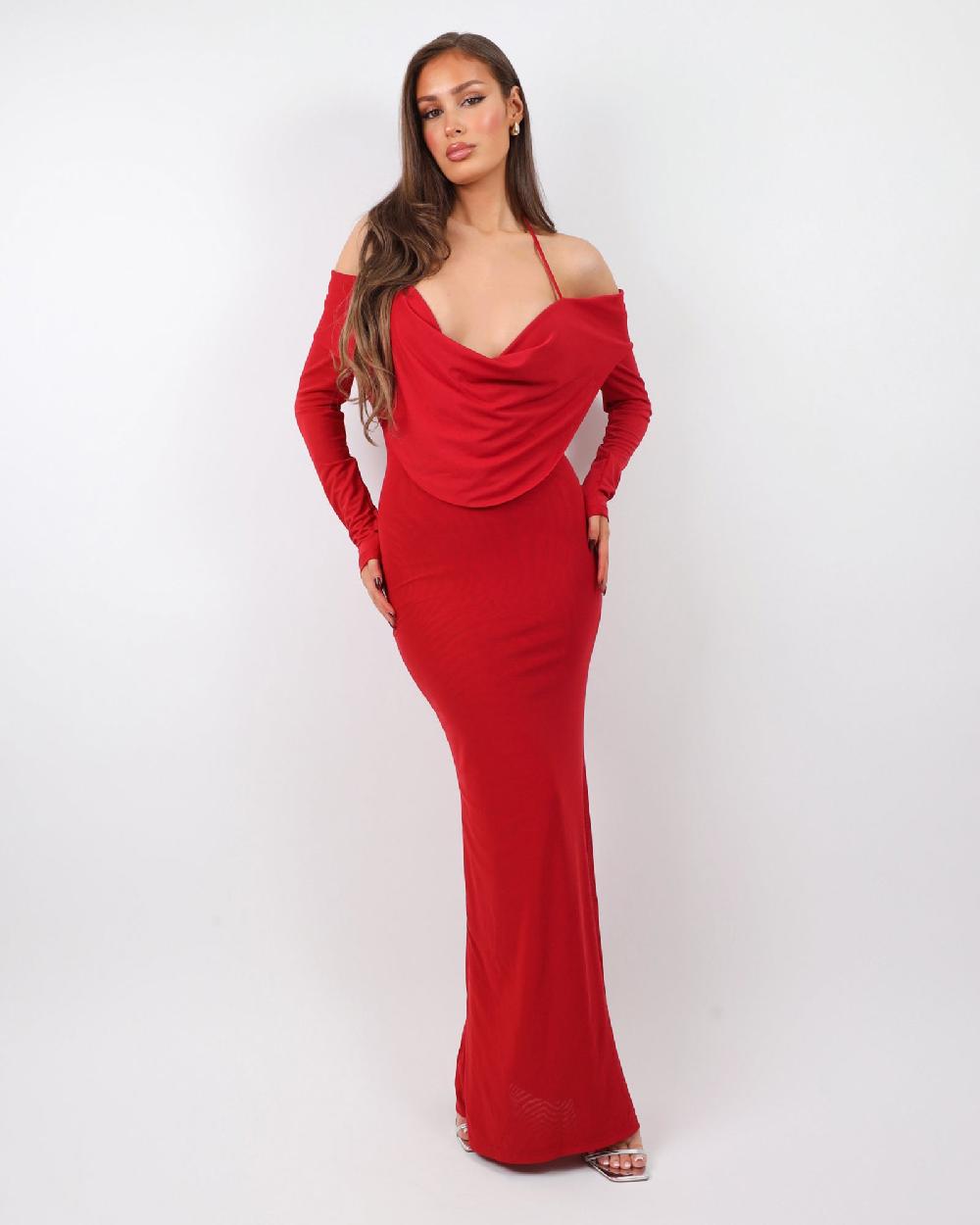 Simmi Red Extreme Cowl Maxi Dress