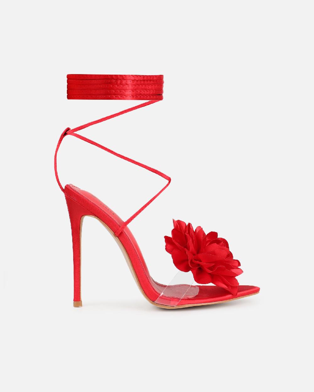 Simmi Red Flower Heeled Sandals