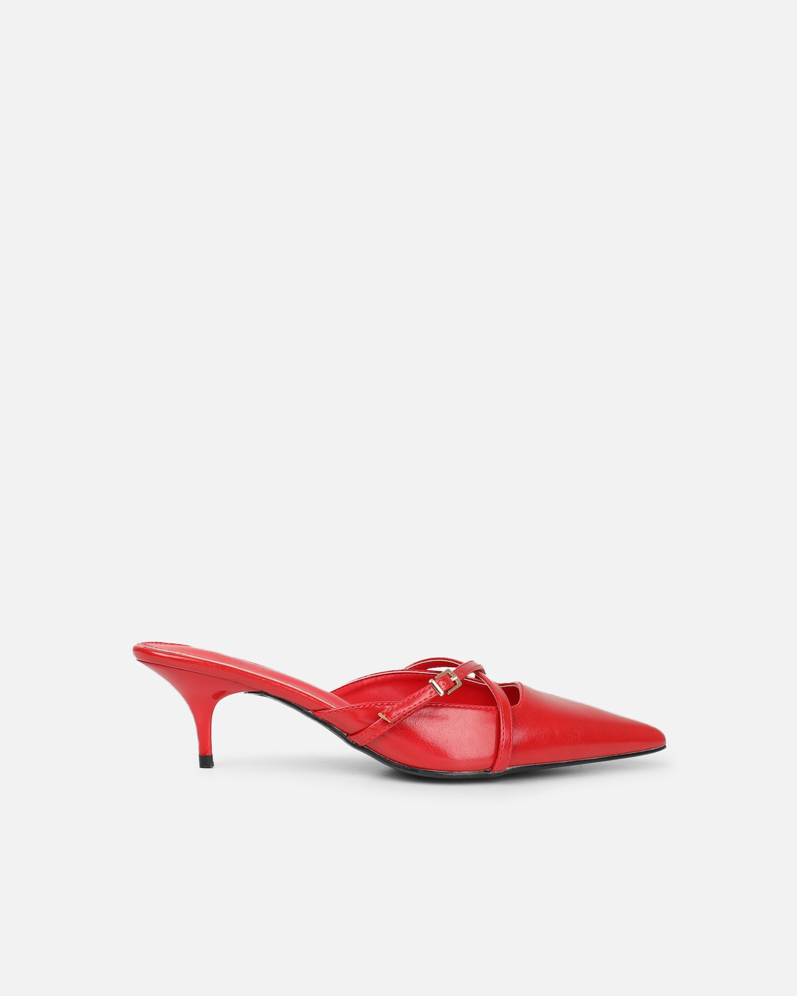 Simmi Red Low Heel Buckle Mules