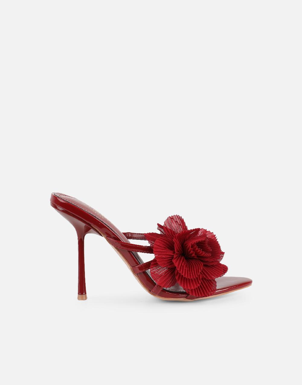 Simmi Red Patent Flower Detail Heeled Sandals