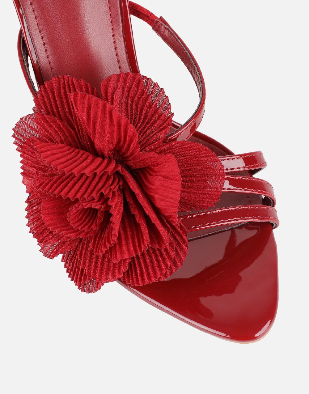 Simmi Red Patent Flower Detail Heeled Sandals