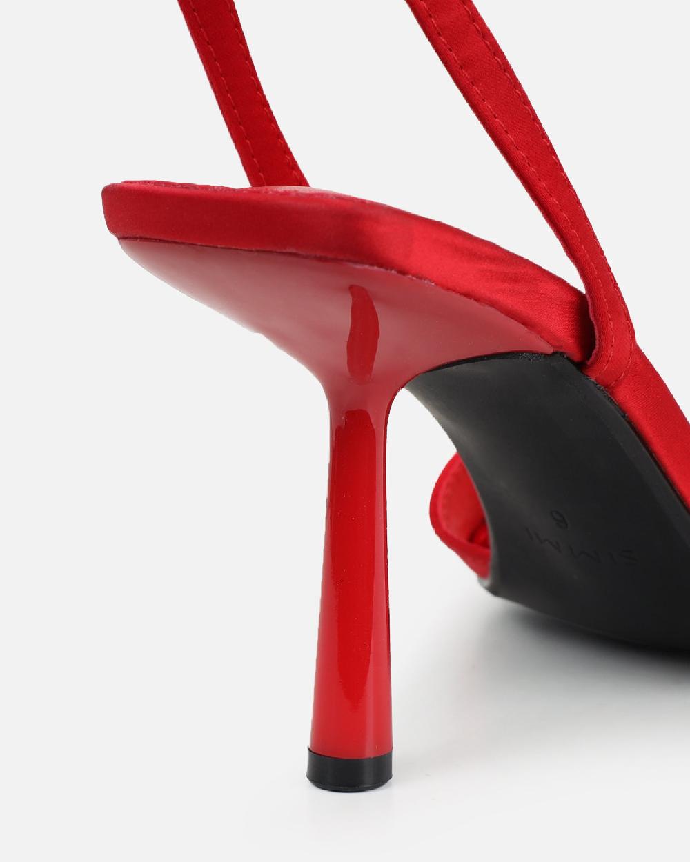 Simmi Red Satin Heeled Sandals