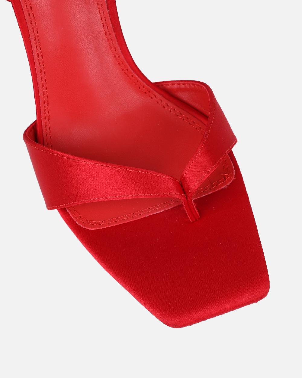 Simmi Red Satin Heeled Sandals