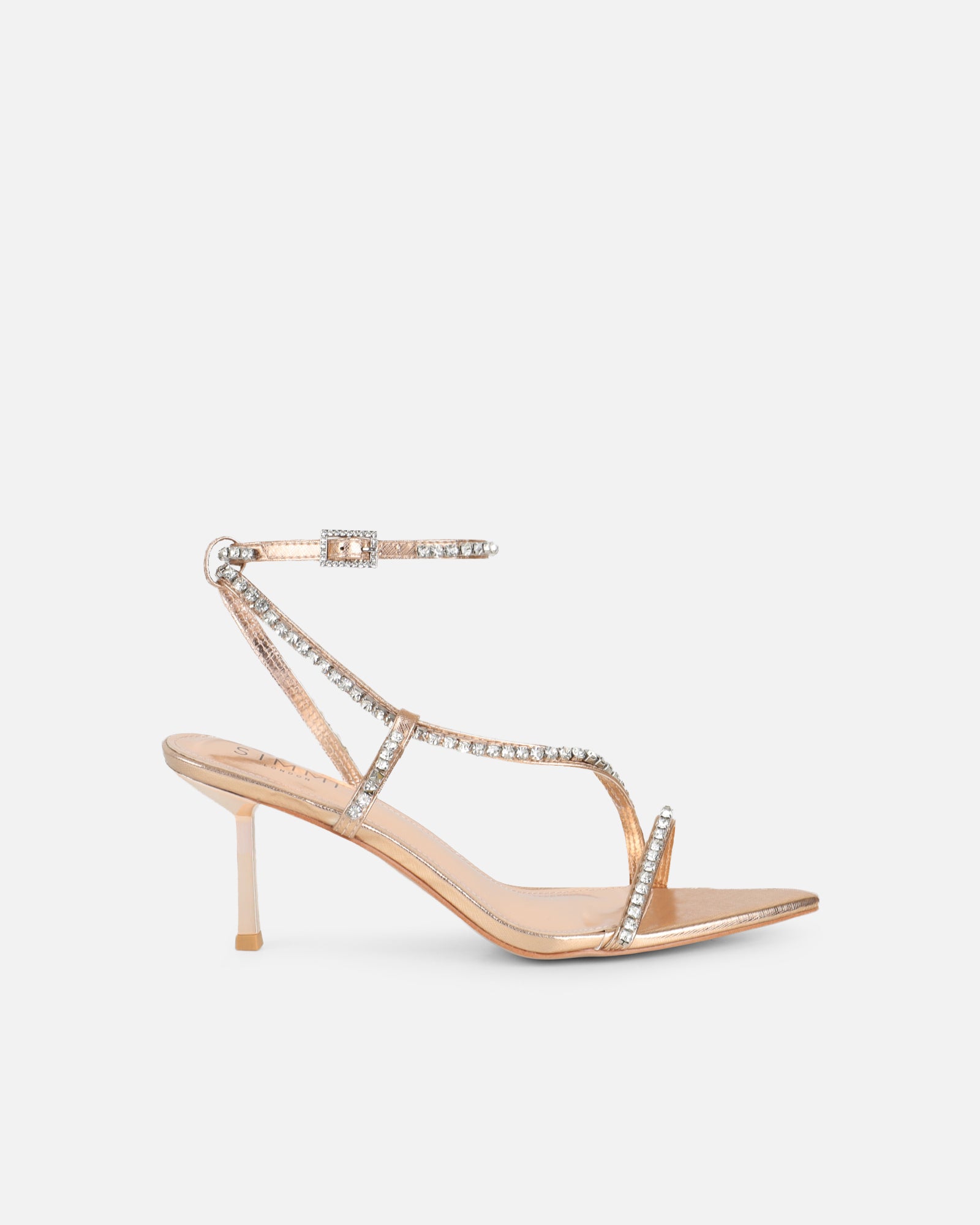Simmi Rose Gold Mirror Diamante Heeled Sandals
