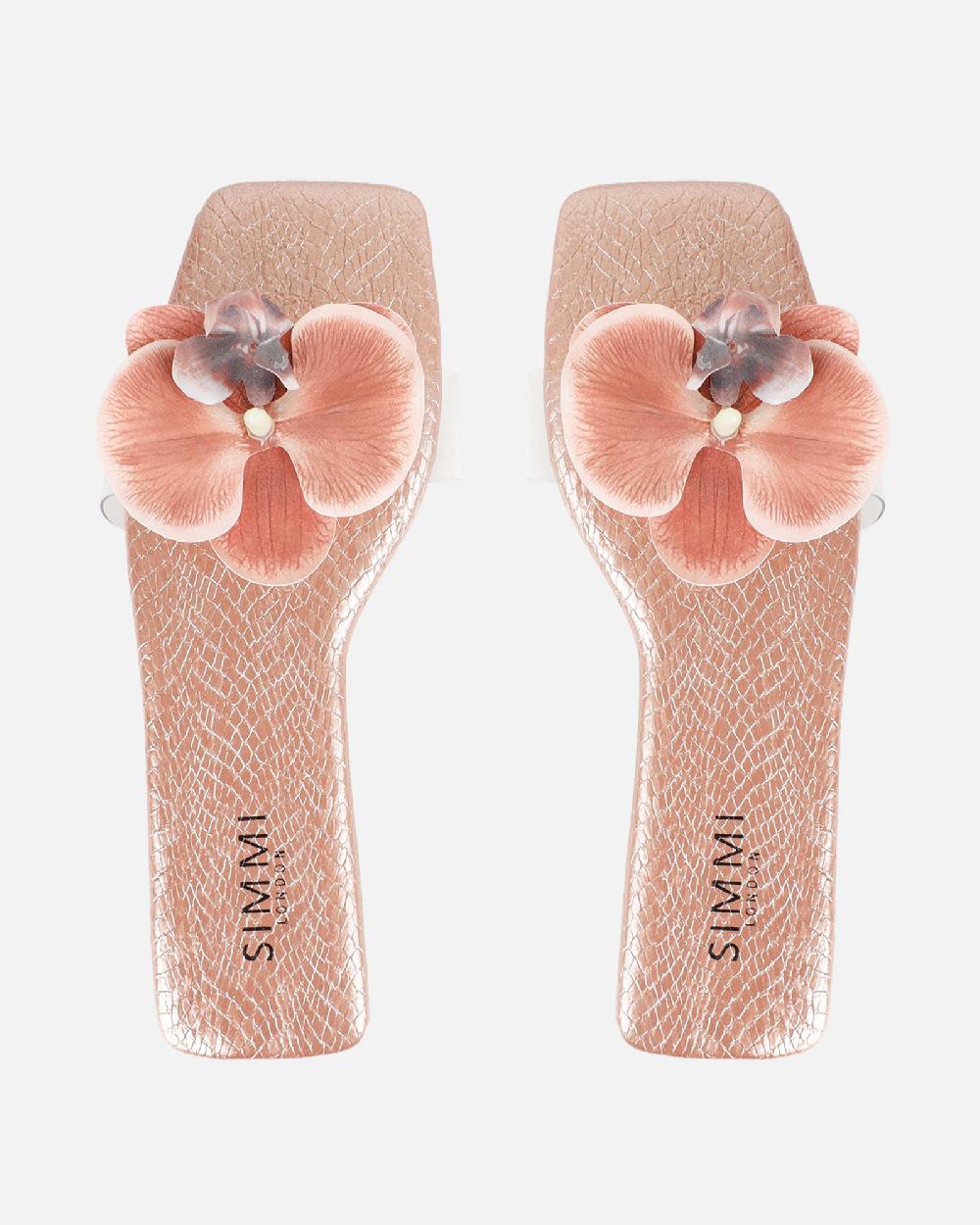 Simmi Rose Gold Snake Flower Slip On Flats