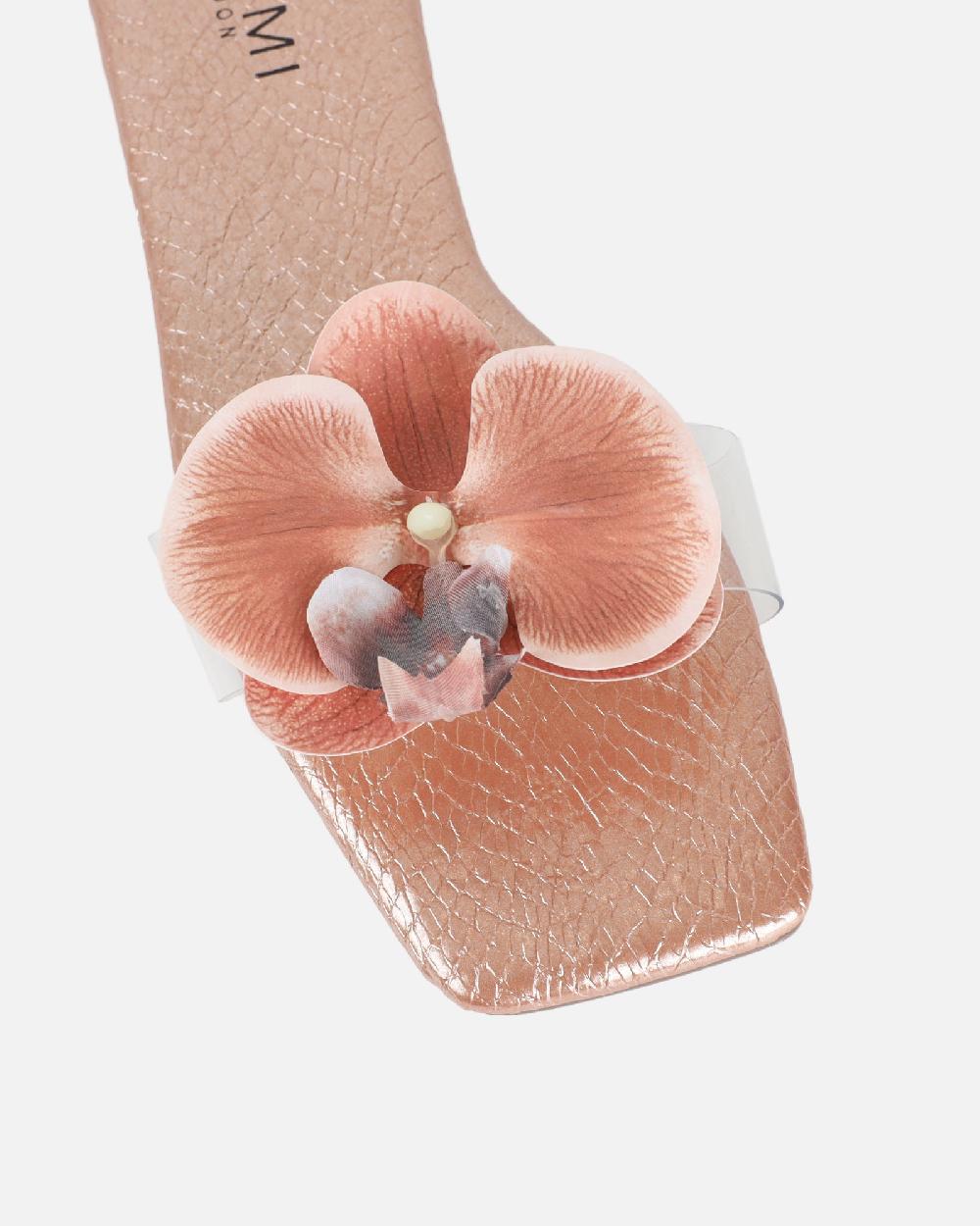 Simmi Rose Gold Snake Flower Slip On Flats