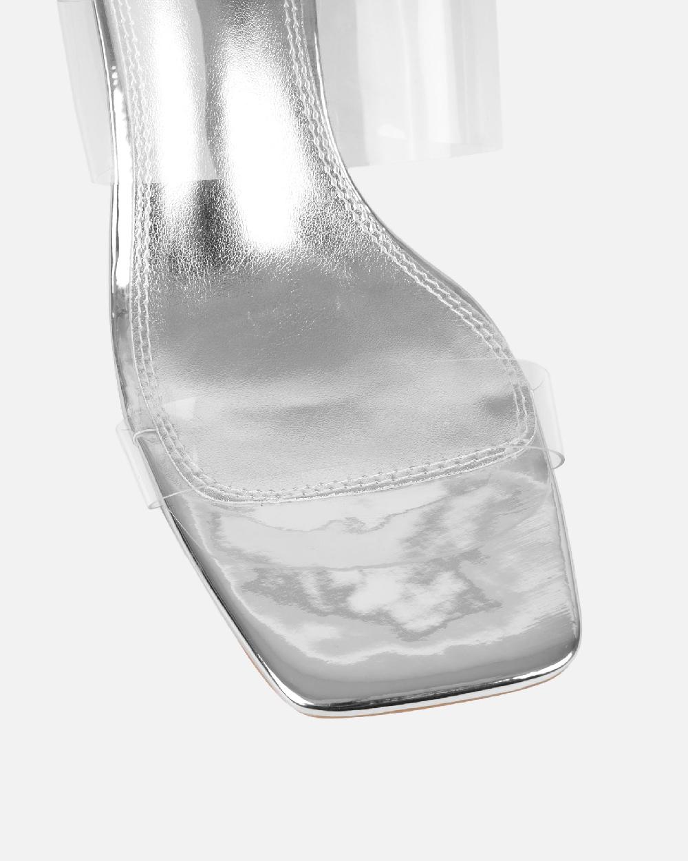 Simmi Silver Clear Low Block Heeled Sandals