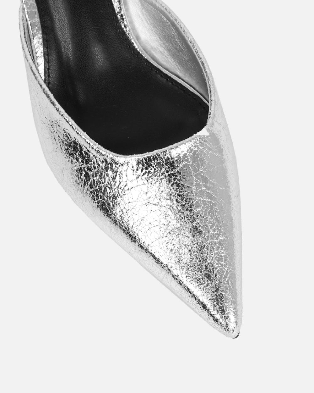 Simmi Silver Cracked Kitten Heeled Mules