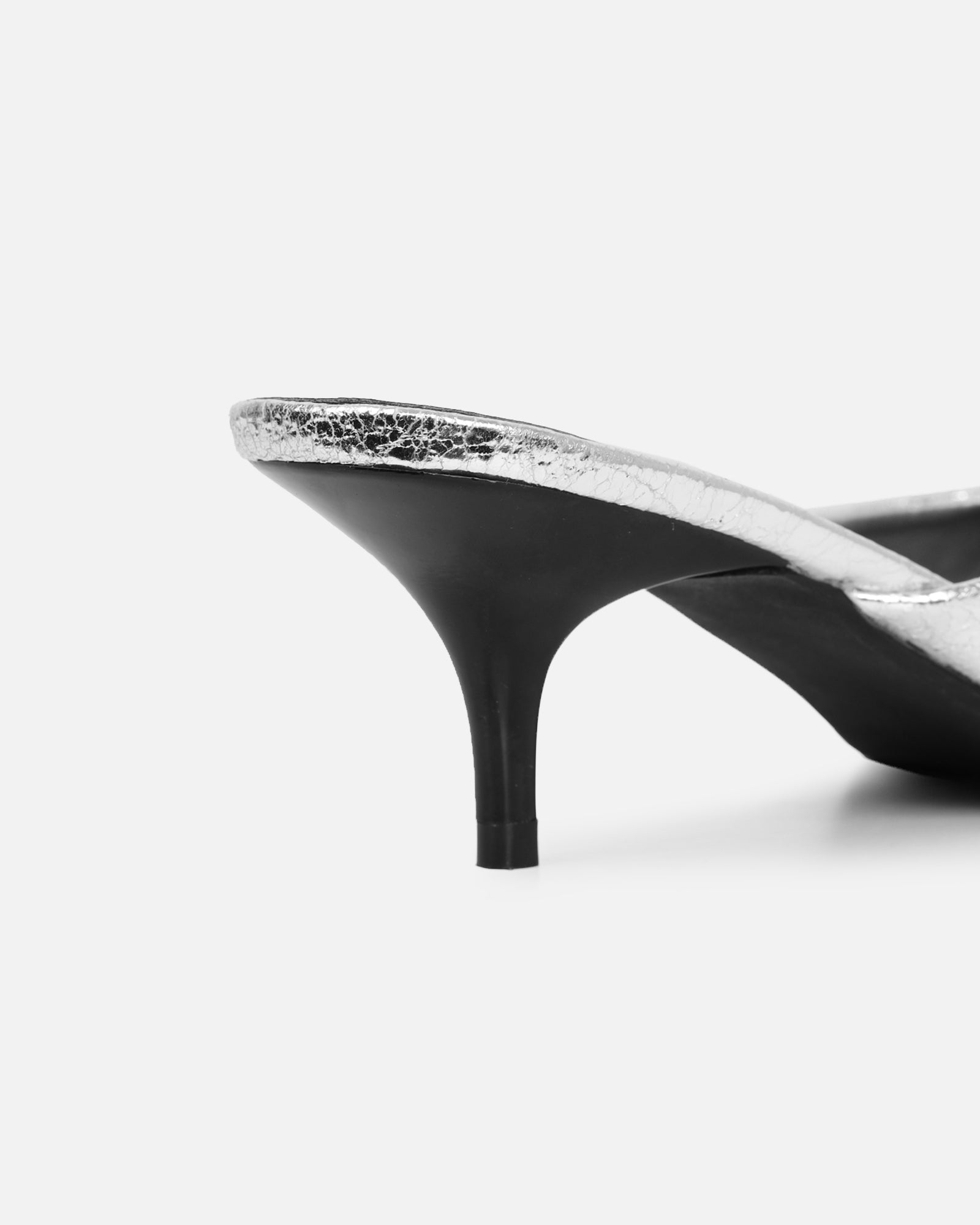 Simmi Silver Cracked Kitten Heeled Mules