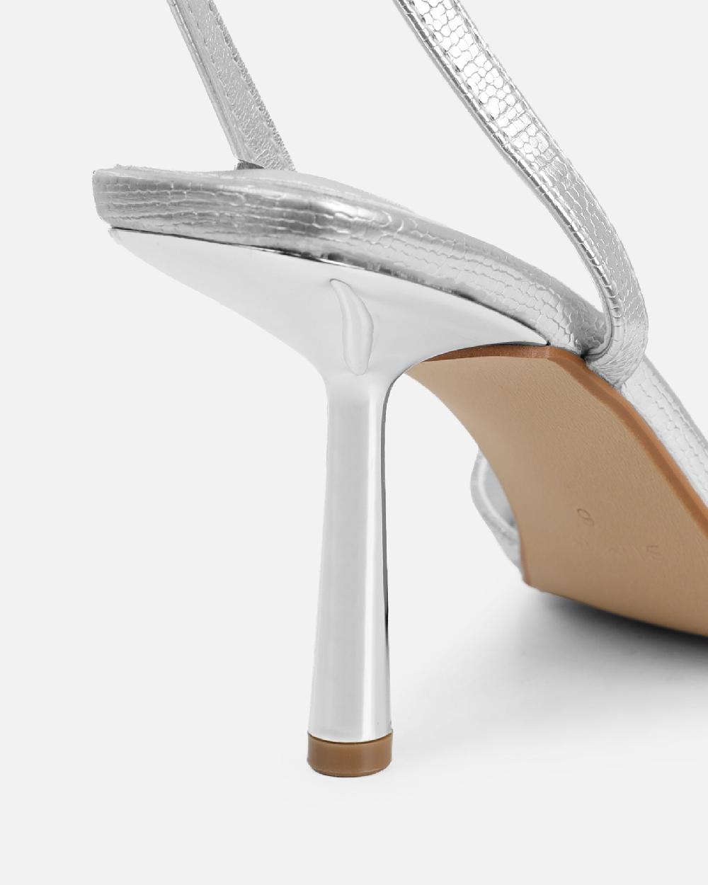 Simmi Silver Crackle Heeled Sandals