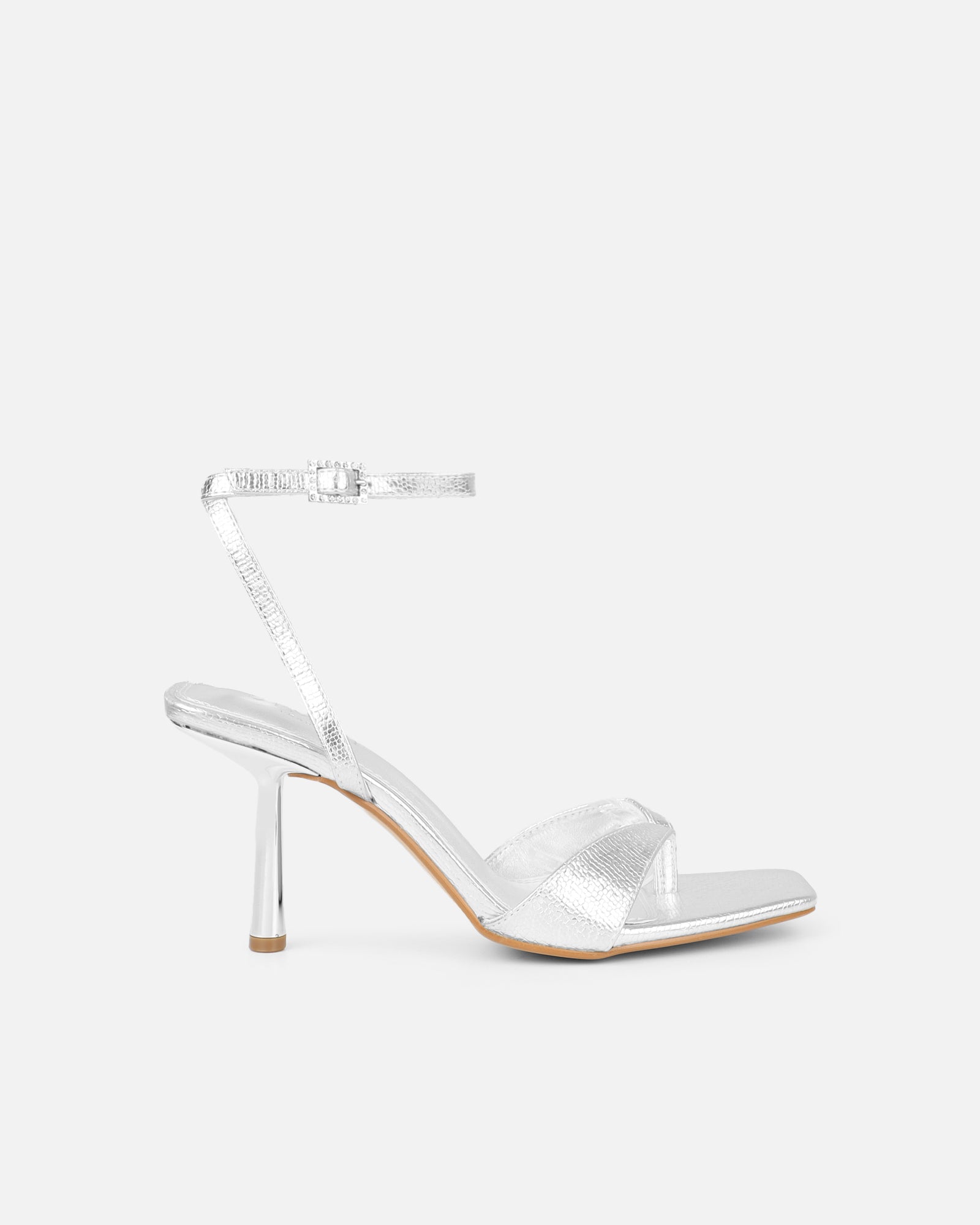 Simmi Silver Crackle Heeled Sandals